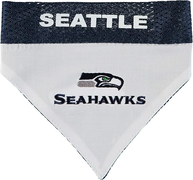 NFL DOG BANDANA - SEATTLE SEAHAWKS REVERSIBLE PET BANDANA. 2 Sided Sports Bandana with a PREMIUM Embroidery TEAM LOGO, Small/Medium. - 2 Sizes & 32 NFL Teams available