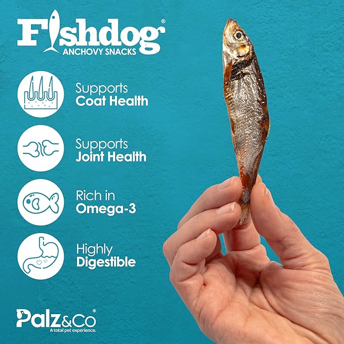 Palz&Co Fishdog Anchovy Snacks, 2.46 oz - Air-Dried Whole Anchovies, Single Ingredient Dog & Cat Treats, Grain-Free Omega-3 Rich Fish Snacks