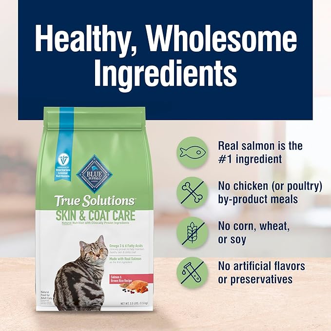Blue Buffalo True Solutions Skin & Coat Care Natural Dry Cat Food for Adult Cats, Salmon, 3.5-lb. Bag