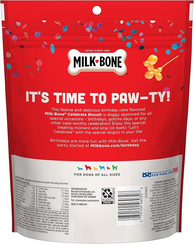 Milk-Bone Celebrate Birthday Cake Artificially Flavored Biscuits, Small Dog Treats, 8 oz. Bag (Pack of 2)