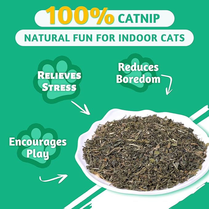 Wellix Fresh Catnip for Cats, Natural Dried Catnip Leaves, Flowers & Stems - Fresh Aroma, Used as Treats or Refillable Cat nip Toys, Non-addtictive, Safe for Indoor Kittens 1.06oz