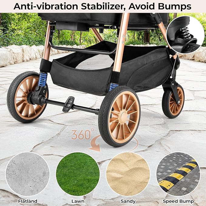 MAMIZO Pet Stroller for Medium Dogs Cats Up to 55 lbs, All-Terrain 3-in-1 Dog Stroller with Detachable Carrier, Rubber Wheels, One-Click Folding, Storage Basket & Cup Holder, for Senior Dogs & Cats