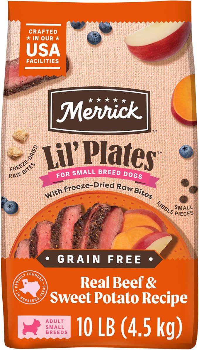 Merrick Lil’ Plates Grain Free Dry Dog Food For Small Dogs, Texas Beef And Sweet Potato Kibble With Raw Bites - 10.0 lb. Bag