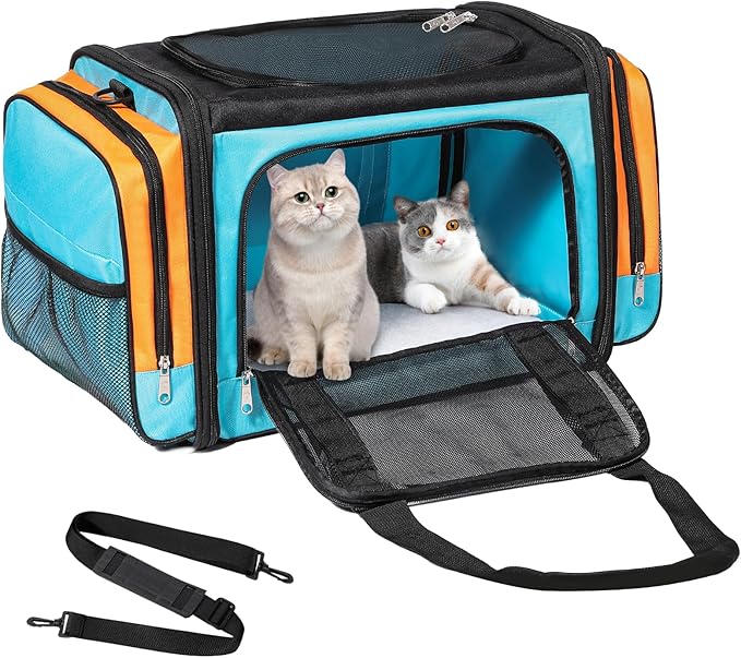 Discala Large Cat Carrier for 2 Cats, Pet Carrier, Dog Carrier for Small Dogs, Cat Carrier Soft, Collapsible Large Pet Carrier for Traveling Indoor and Outdoor Uses - Blue 23"x13"x13"