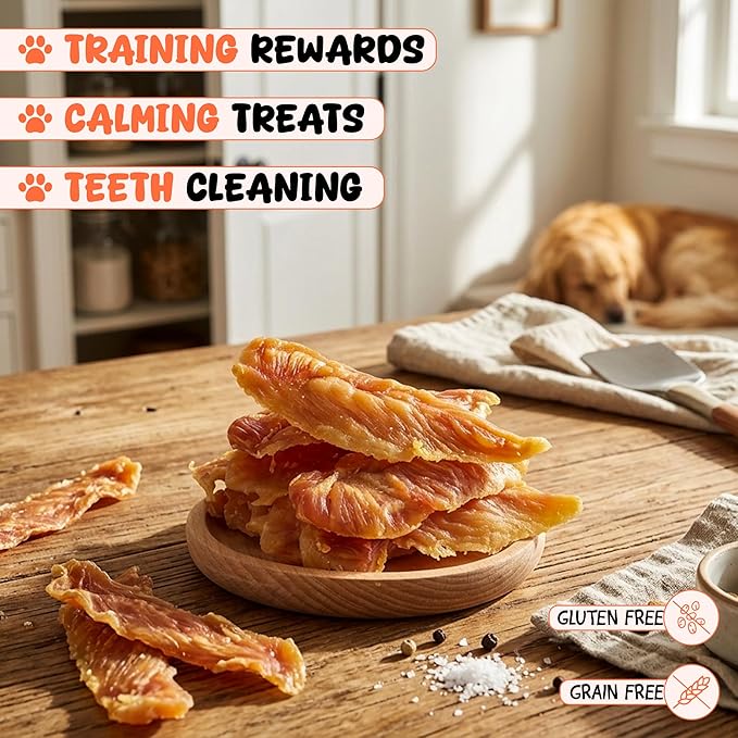 Annika Chicken Jerky Dog Treats – Natural, Low-Fat Strips & Chews, Dog Training Snacks with Chicken Breast, Grain-Free, 11.6 oz Healthy Treats for All Breeds