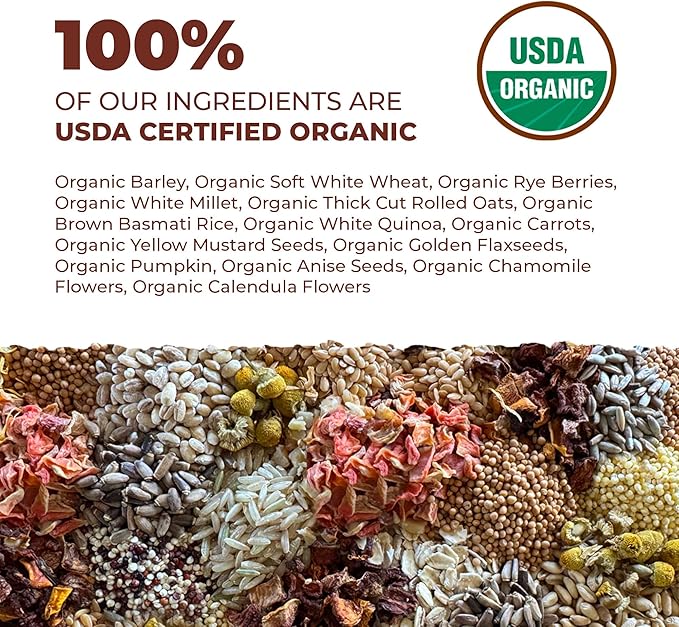 Blissful Balance Organic Parakeet Food, USDA Certified, Non-GMO, for Parakeets and Budgies, 1 lb