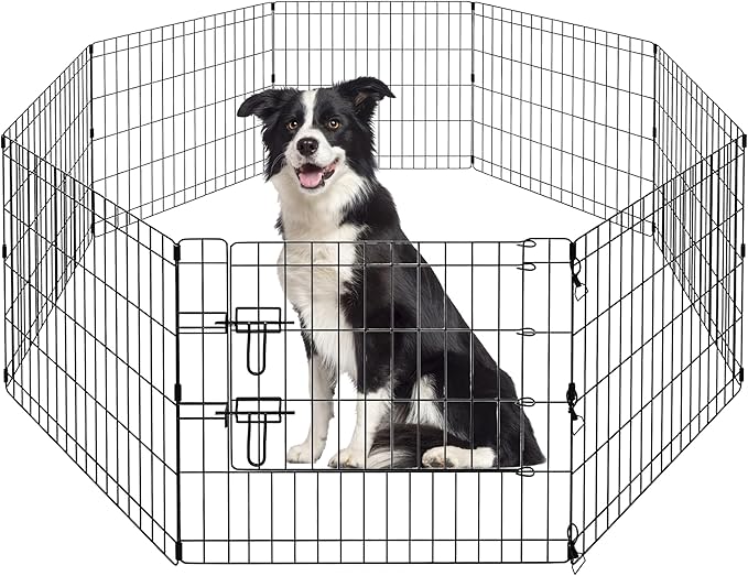PAWZ Road Dog Playpen Foldable Metal Dog Fence with Door, Outdoor for Yard and Indoor Use Portable Design for RV and Camping- 8 Panels (24" Wide Each), 42 inch Height for Small Dogs Puppy Large Dogs