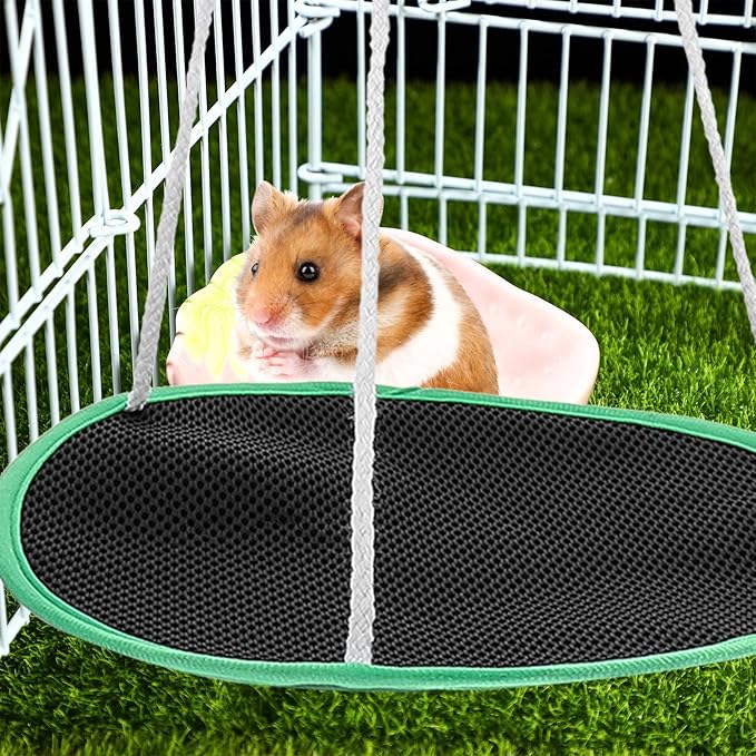 Reptile Hanging Hammock Pet Bed with Mesh Cotton Material, Small Green Swing for Hamsters, Lizards, Bearded Dragons, Squirrels, and Birds Cage Accessories