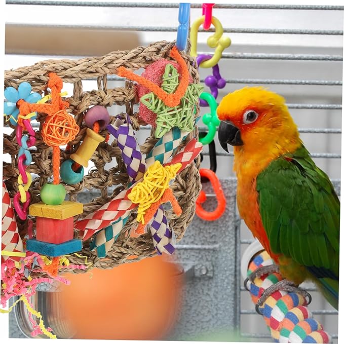 Mikikit Parrot Cage Hanging Grass Foraging Mat Bird Chew Woven Natural Seaweed Hammock for Large Parrots and Parakeets in Cage