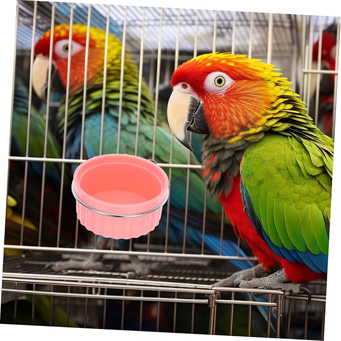 Toyvian Stainless Steel Parrot Food Bowl Hanging Feeder Dish for Small Pets Cats Dogs Birds Easy to Clean Nonslip Design Bird Cage Accessory