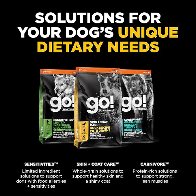 Go! Solutions Skin + Coat Care Duck Dry Dog Food with Grains, Chicken-Free, Healthy Kibble with Omega-3s & 6s for Soft, Shiny Fur, for Puppies, Adults, & Seniors, 22 lb Bag