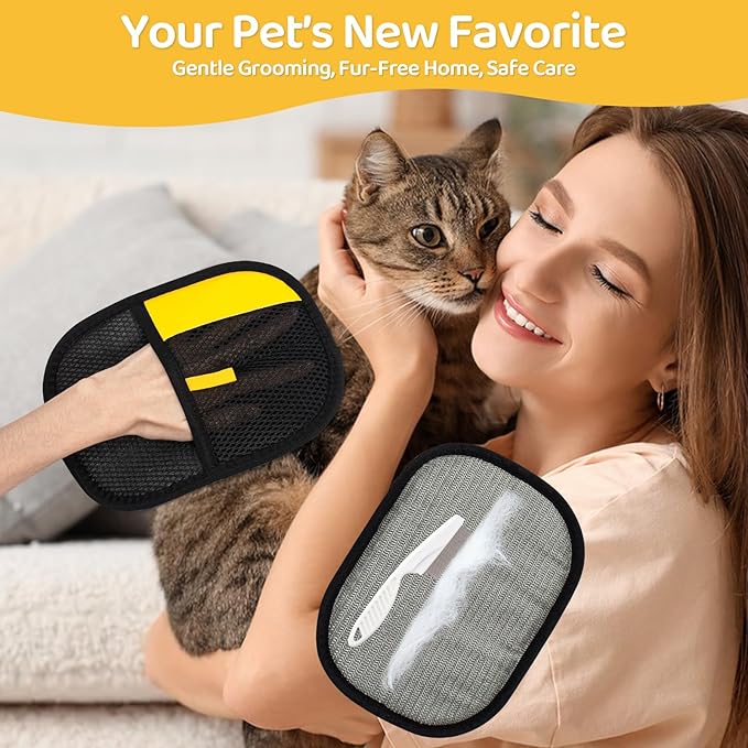 Coppthinktu Pet Hair Removal Glove for Dogs & Cats, Upgraded 2PCS Electrostatic Pet Hair Remover with Grooming Comb, Reusable Washable Magic Brush Hair Tool Mitt for Clothing, Couch, Carpet, Car Seat