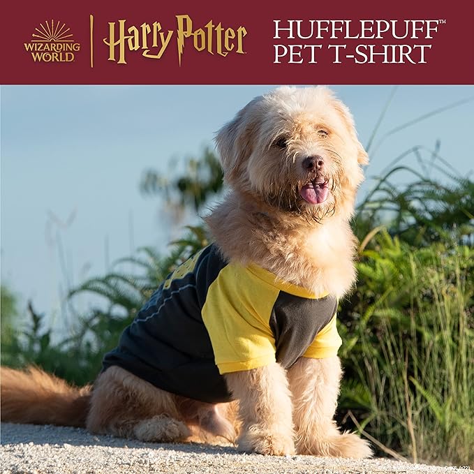 Harry Potter Hufflepuff Dog T-Shirt - Pet Costume Shirt for Dogs - Officially Licensed Dog Apparel & Accessories for Hogwarts Houses, Size Medium