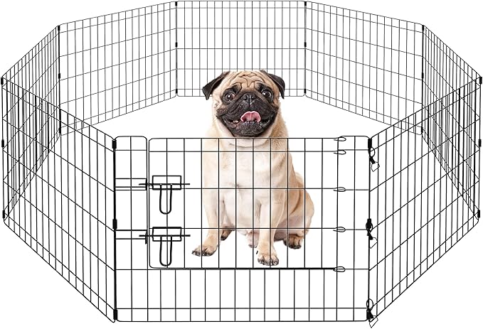 PAWZ Road Dog Playpen Foldable Metal Dog Fence with Door, Outdoor for Yard and Indoor Use Portable Design for RV and Camping- 8 Panels (24" Wide Each), 36 inch Height for Small Dogs Puppy Large Dogs