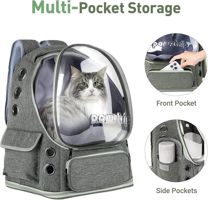 Cat Backpack Carrier with Large Space Bubble Window, Airline Approved Breathable Pet Carrier for Small Dogs Cats up to 15lbs, Foldable for Travel Hiking & Outdoor Use