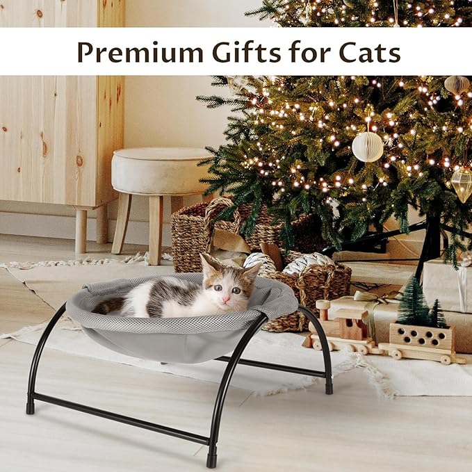 Elevon Elevated Cat Bed, Free-Standing Cat Hammock Bed, Pet Bed with Metal Frame for Indoor Outdoor, Machine Washable & Breathable Easy Assembly, up to 40lbs
