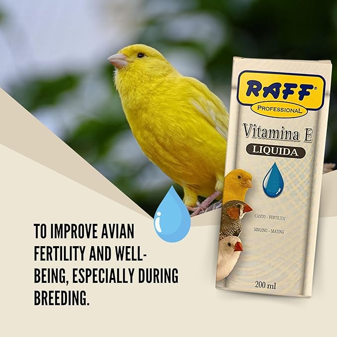 Raff Liquid Vitamin-E Supplement for Birds, Sunflower Oils and Fats, Raw Soy Lecithin, Vitamin for Bird, Accessories for Pigeons, Food for Canary, Fertility for Birds, Finch, breeding Bird.200ml