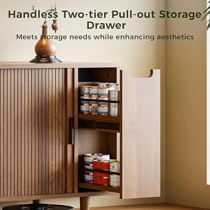 IRONCK Cat Litter Box Enclosure with Sliding Tambour Door – Wooden Hidden Cat House Furniture with 2-Layer Drawer, Side End Table for Living Room, Brown