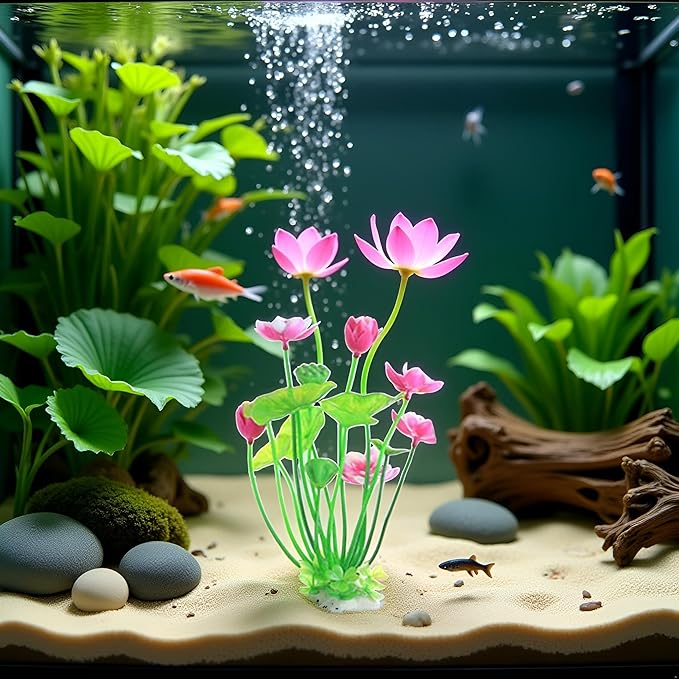 Pink Artificial Water Plants, Artificial Lotus Fish Tank Ornament Aquarium Aquatics Grass Flower Simulation Wedding Favors Plastic Plastic Plants for Party Fish and Aquatic Pets Aquarium Décor