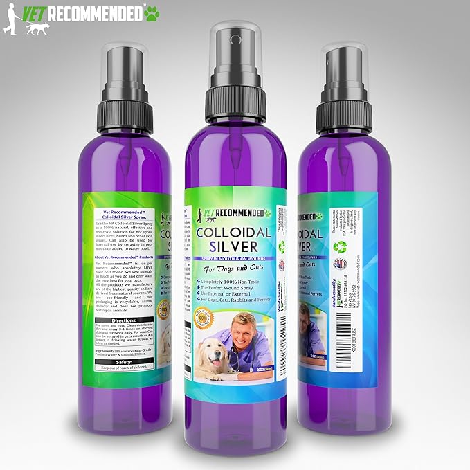 Vet Recommended Colloidal Silver for Dogs and Cats, Colloidal Silver Spray that Works as Natural Hot Spot Solution for Dogs - Made in USA (8oz/240ml)