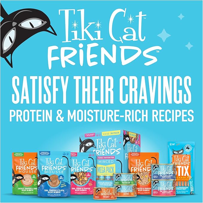 Tiki Cat Friends Stix Mousse Treats, Single Serve Lickable Treat or Dry Food Topper, with Tuna & Pumpkin in Gravy, 1.6 oz. Pouch