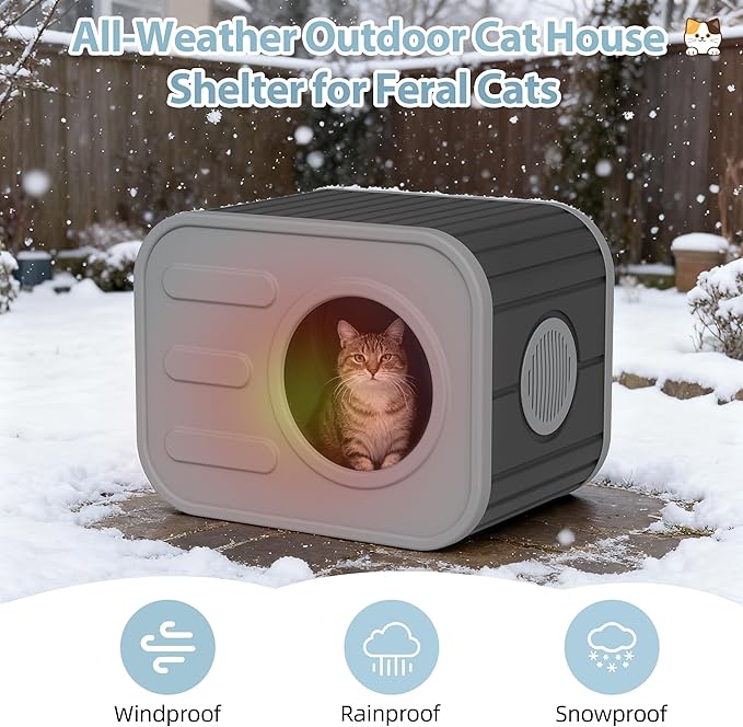 Feral Outdoor Cat House Weatherproof, Insualted Cat Houses for Outdoor Indoor Cats with Camera-Shaped Design, Sturdy Resin Outside Cat Shelter, Easy to Assemble