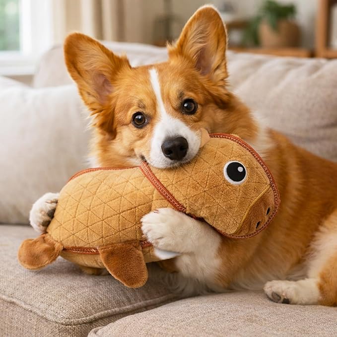 Outward Hound Xtreme Seamz Dog Toy, Reinforced Seams & Multiple Stitching, Durable Plush with Squeakers, Capybara, 12”
