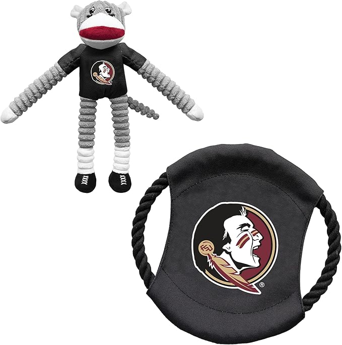 Littlearth NCAA Unisex NCAA Sock Monkey and Flying Disc Pet Toy Combo Set