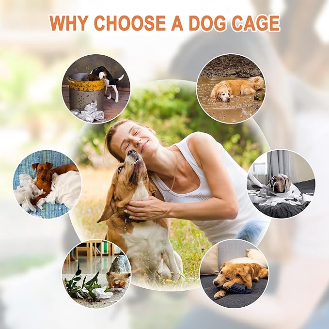 Dog Crates for Large Medium Dogs Foldable Metal Wire Pet Dog Kennel 30/36/42 Inches Indoor Outdoor Travel Dog Gage with Double Door, Leak Proof Pan
