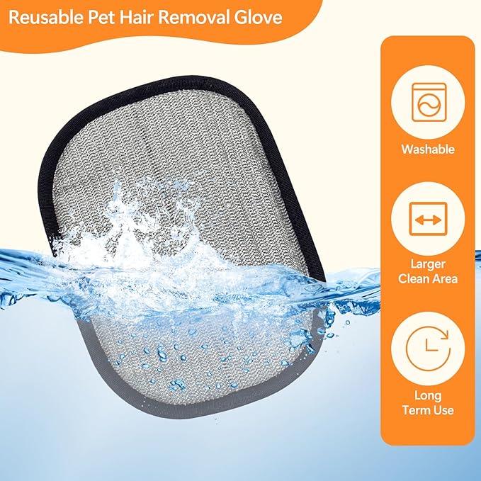 Pet Hair Removal Glove for Cats & Dogs, Upgraded Electrostatic Pet Fur Remover Gloves with a Fine-Tooth Comb Brush, Reusable Hair Removal Tool for Fabric Surface Couch, Car Seat (8.27" x 6.69")