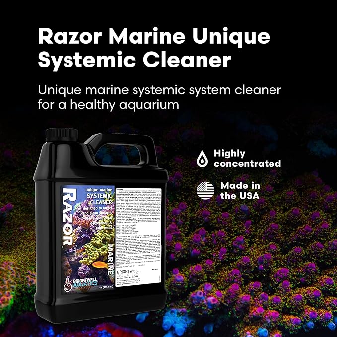 Brightwell Aquatics - Razor Marine - Unique Systemic Fish Tank Cleaner for Marine Aquariums - Aquarium Water Treatments, 135.2 fl oz
