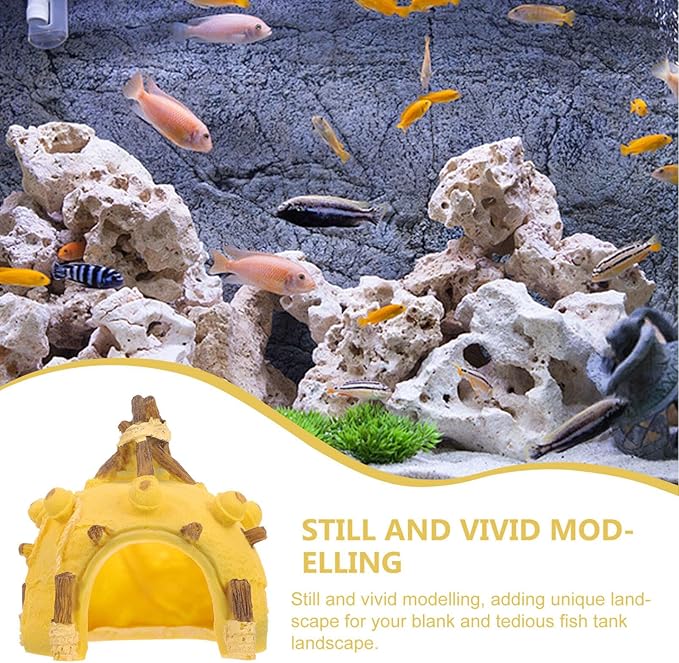 Ipetboom Aquarium Hideout Tent-Shaped Fish Cave Ornament for Fish Tank Decor Vivid Landscape for Aquatic Pets to Play and Rest