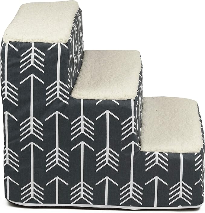 Majestic Pet Portable Pet Stairs | Soft Sherpa Steps Foam Feeling | Steps for Dogs & Cats | Dog & Cat Ramp | Perfect for Bed & Sofa | Indoor Only | Max Weight: up to 250 Lbs, 3 Step, Arrow Navy Blue