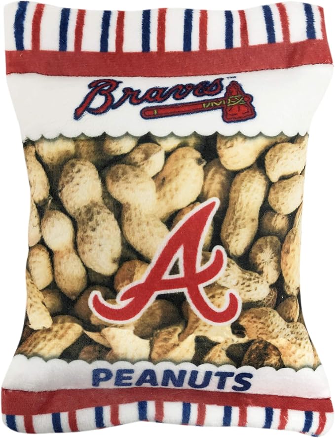 MLB Atlanta Braves Plush Peanuts Snack Toy for Dogs & Cats with Embroidered Team Name & Logo with Inner Squeaker