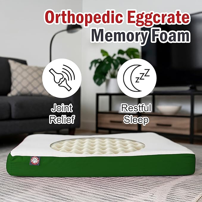 Majestic Pet 34x24x3 Inch Green Orthopedic Memory Foam Rectangle Dog Bed – Medium Size Crate Dog Bed for Dogs with Joint Pain, Arthritis – Durable Pet Mattress with Egg Crate Foam, Washable Cover