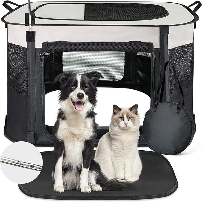 NEZUC Dog Playpen,Pet Playpen,Foldable Cage Kennel for Small Dog Cat,Waterproof Exercise Pen Crate with Removable Bottom,Indoor Outdoor Travel Use with Carrying Case (Black, Small(28''×24''×18''))