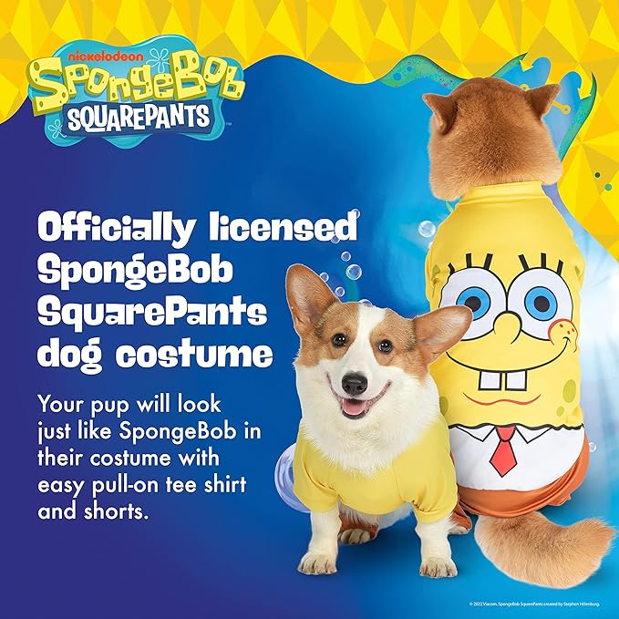 Spongebob Squarepants for Pets Halloween Tee & Shorts for Dogs - Fun and Cute Halloween Costumes for Dogs - Officially Licensed Spongebob Squarepants Pet Products, Spongebob Dog Outfit