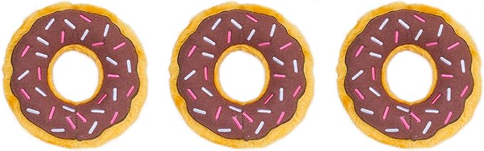 ZippyPaws - 3 Pack Food Miniz Refills for Hide and Seek Dog Toys, Plush Dog Puzzles and Colorful Squeaky Dog Toys, Chocolate Donutz