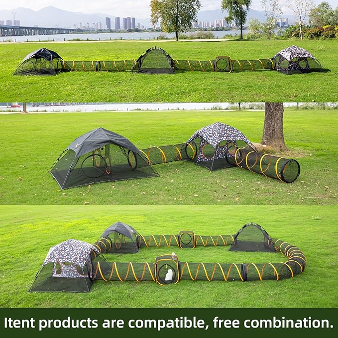 Cat Play Tunnel for Indoor and Outdoor, Kitty Play House, Cat Enclosures Easy to Connect with Cat Tent with Two Zipper Doors Outside Pet Enclosure (Fun Run Cat Tunnel),Orange 1 Pack