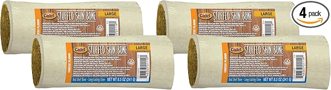 Cadet Stuffed Shin Bone - Highly Digestible, High Protein, Long-Lasting Dog Chew Bone for Aggressive Chewers, Supports Dental Health, Cheese Flavor, Large (1 Count) (Pack of 4)