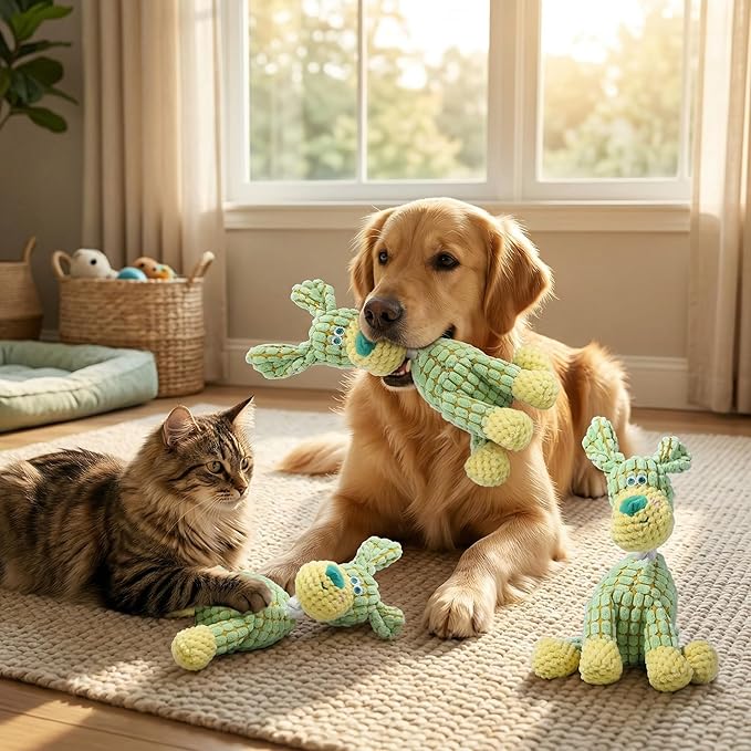SUJEB Squeaky Chew Plush Dog Toys for Aggressive Chewers,Indestructible Soft Interactive Puppy Teething Toy for Small Medium Large Cats Pet 6.1In