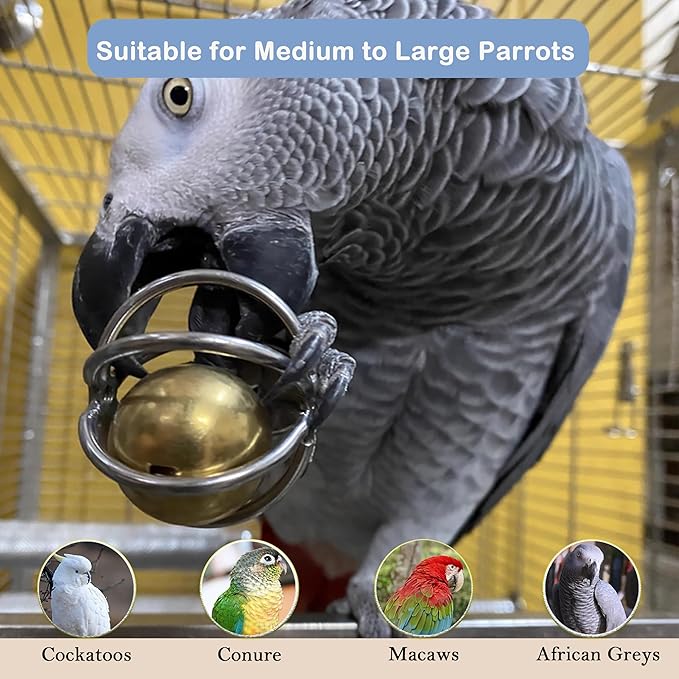 Parrot Foot Toy Grip Ball for Chewing and Claw Exercise Durable Metal Bird Cage Toy for Medium to Large Parrots Beak Grinding and Boredom Relief