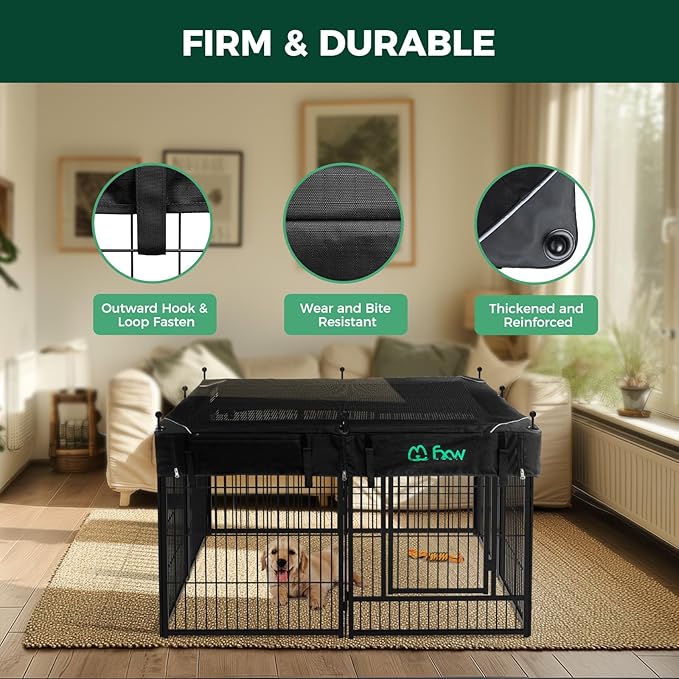FXW Rollick Unleashed Dog Playpen for Indoor, Yard, RV Camping, 40 inch 8 Panels Dog Pen with Playpen Cover for Medium and Large Dogs, Black│Patented