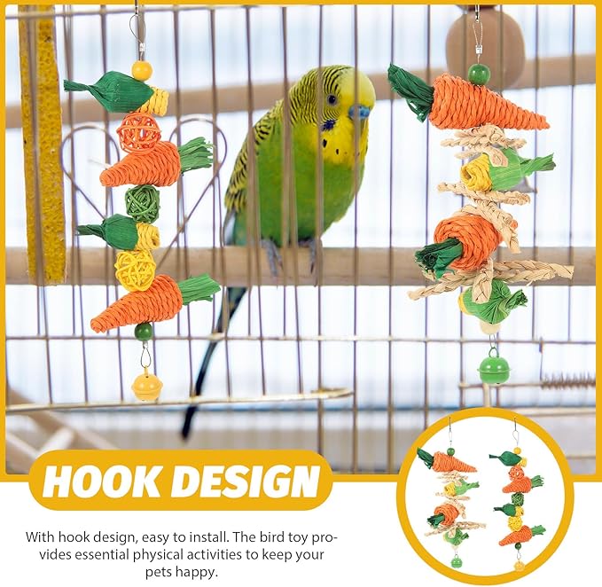 Toddmomy 2Pcs Hanging Cockatiel Chewing Natural Vine Balls with Carrot Rope for Parakeets and Small Birds Cage Accessories