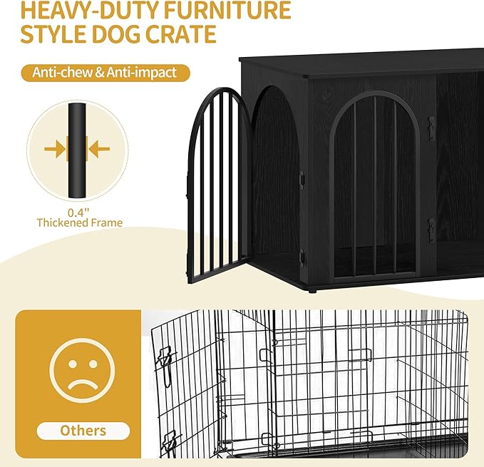 Hzuaneri 31.5'' Wooden Dog Crate Furniture, Indoor Dog Kennel Dogs Cage for Small/Medium Dogs, Heavy Duty Dog Crates Decorative Pet House End Side Table TV Stand, Black DFC85104B