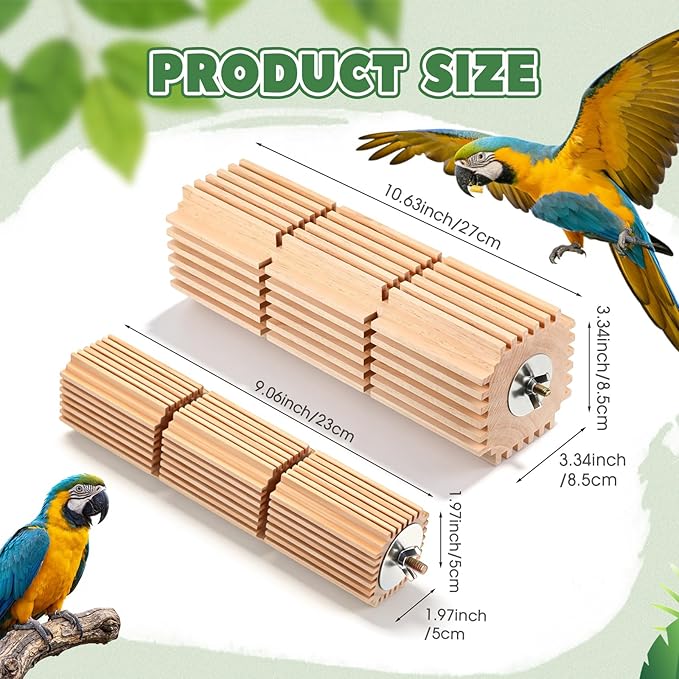 CroBlissful 2 Pcs Wooden Parrot Chew Toys Natural Wooden Bird Foraging Toy Chew Accessories Relieve Boredom and Anxiety, Foraging Toys, for Parakeet, Cockatiel, Conure, Budgie, Lovebird (L)