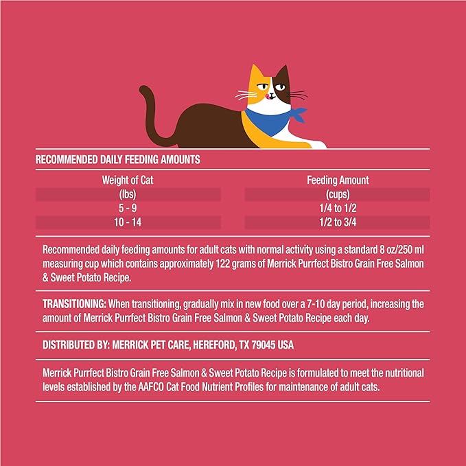 Merrick Purrfect Bistro Grain Free Salmon and Sweet Potato Recipe Natural Dry Cat Food for Adult Cats, High Protein, Outdoor or Indoor Cat Food - 4 lb. Bag