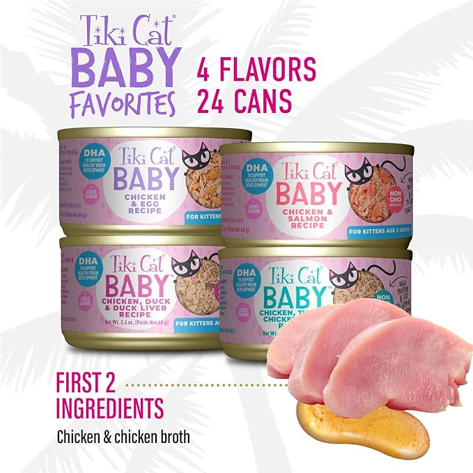 Tiki Cat Baby Whole Foods Wet Cat Food for Kittens Mega Pack, 2.4 oz. Cans (24 Count)