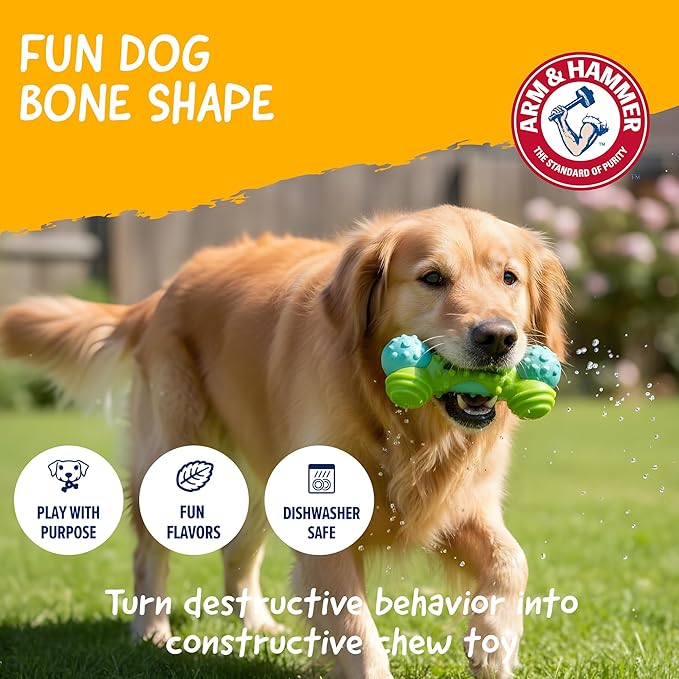 Arm & Hammer Nubbies Duality Bone Dog Dental Chew Toy, Green Apple Flavor, Baking Soda Infused, Nubby Grooves Reduce Plaque and Tartar, No Stuffing, for Moderate Chewers - 24 Pack