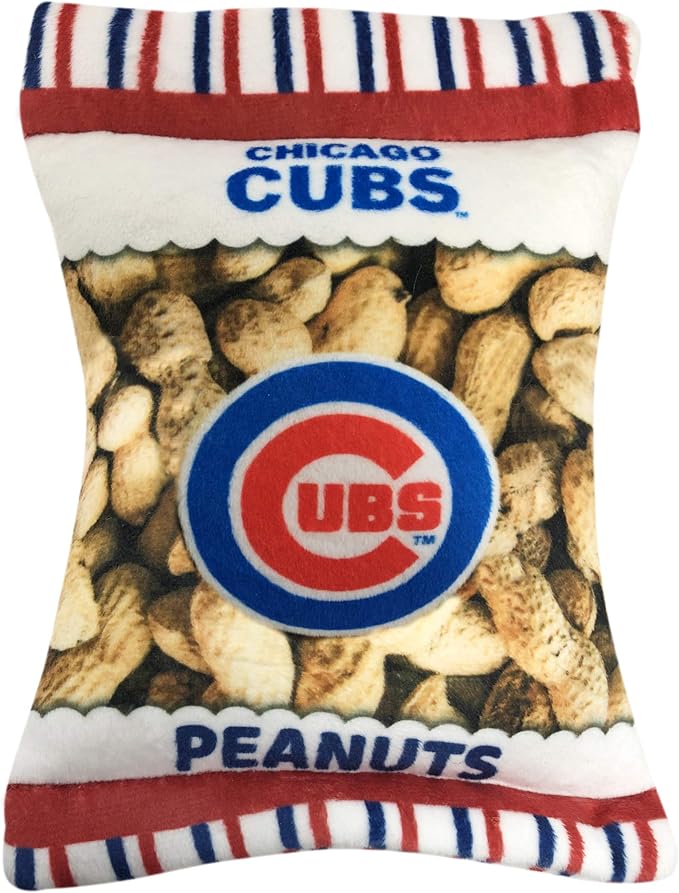 MLB Chicago Cubs Plush Peanuts Snack Toy for Dogs & Cats with Embroidered Team Name & Logo with Inner Squeaker
